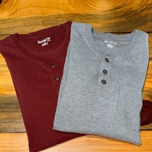 Duluth Trading Co Long Sleeve Henley Tees - Burgundy & Heather Gray